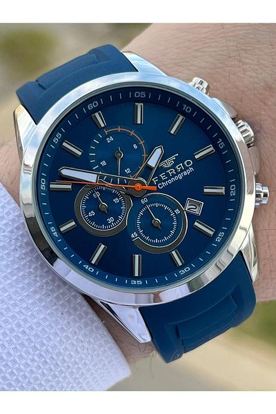 FERRO Inner Functions Active Navy Color Silicone Cord 30 Mt Waterproof Men's Wristwatch EF31359-L