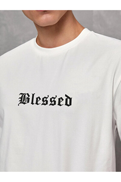 LOTS MODA Lunavista Black Blessed Written Oversize χτενισμένο βαμβακερό μπλου...