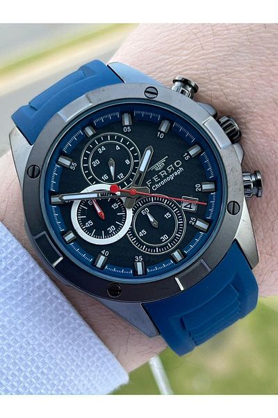 FERRO Inner Functions Active Navy Color Silicone Cord 30 Mt Waterproof Men's Wristwatch EF31361-L