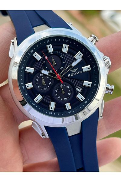 FERRO Inner Functions Active Navy Color Silicone Cord 30 Mt Waterproof Men's Wristwatch EF31402-L