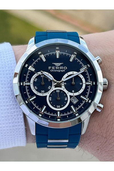 FERRO Inner Functions Active Navy Color Silicone Cord 30 Mt Waterproof Men's Wristwatch EF31360-L
