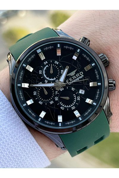 FERRO Interior Functions Active Green Color Silicone Cord 30 Mt Waterproof Men's Wristwatch EF31354-