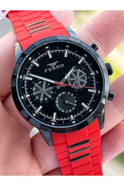 FERRO Inner Functions Active Red Color Silicone Cord 30 Mt Waterproof Men's Wristwatch EF11360-ZK