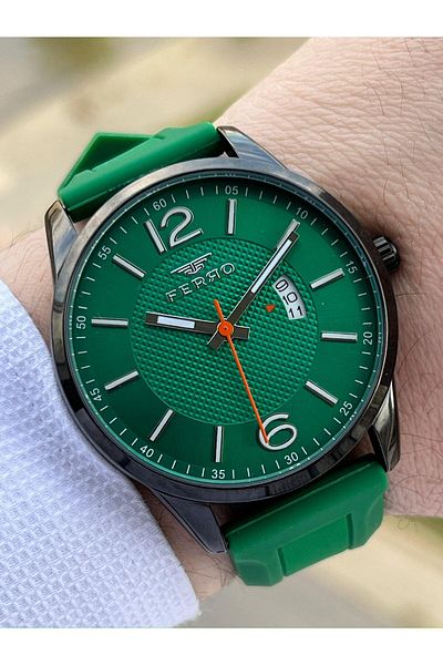 FERRO Calendar Active Green Color Silicone Cord 30 Mt Waterproof Men's Wristwatch EF11316-