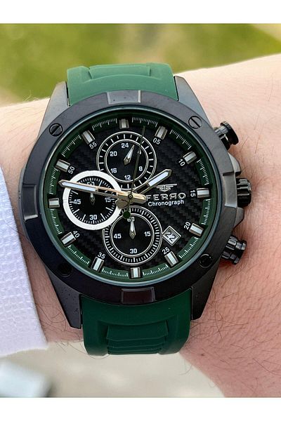 FERRO Inner Functions Active Green Color Silicone Cord 30 Mt Waterproof Men's Wristwatch EF31361-ZJ