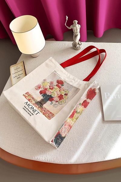 Buka Shops Monet Flowers Patterned Tote Canvas Bag