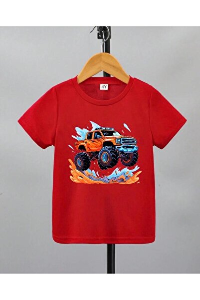 Renna Mood Monster Truck Printed Boys/Girls Combed Cotton T-shirt