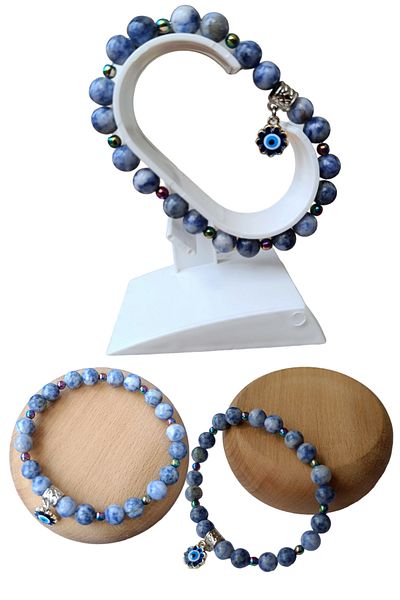 MGA DOĞAL TAŞ Sodalite stone hematite stone natural stone bracelet evil eye beaded natural stone bracelet