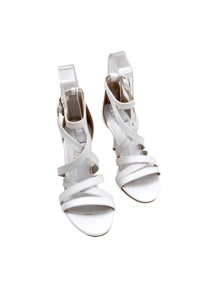 bescobel Women's Densar White Thin Heeled Tape Detailed Ankle Strap Shoes 10Cm 501