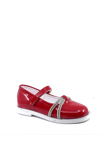 AYAKKABIMOOD Red Patent Leather Stoned Girl's Ballerina Shoes