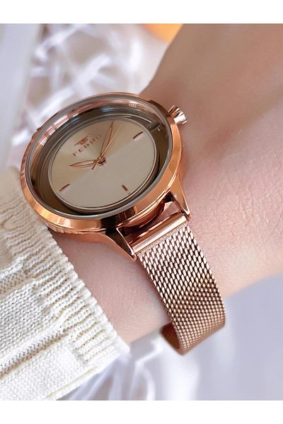FERRO Rose Gold Anti-Tarnish Color Throw 3 Atm Special Design Women's Wristwatch with Straw Cord BMN8C1112FF