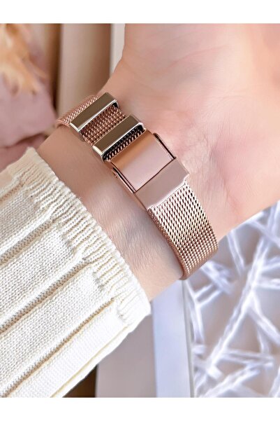 FERRO ساعة يد نسائية بتصميم خاص باللون الذهبي الوردي مقاومة للتشويه 3 ATM مع حبل من القش BF21040CWT