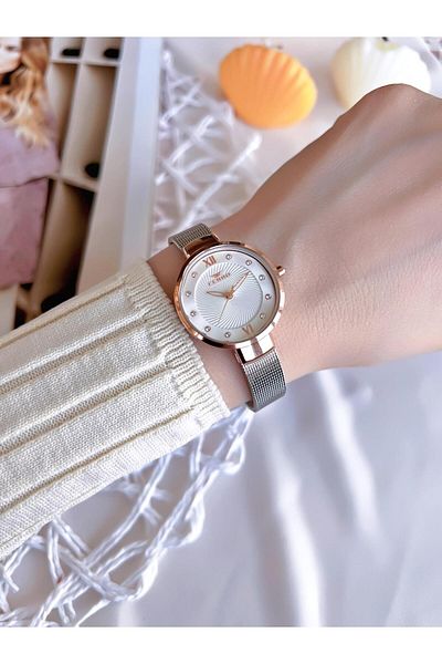 FERRO Silver/Rose Anti-tarnish Color Anti-throw 3 Atm Special Design Women's Wristwatch with Straw Cord BF1618CWT-E