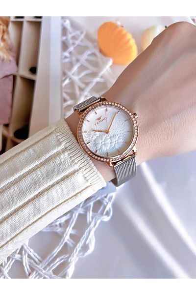 FERRO Silver/Rose Anti-Tarnish Color-Tossing 3 Atm Special Design Women's Wristwatch with Straw Cord BFL2124CWT-E