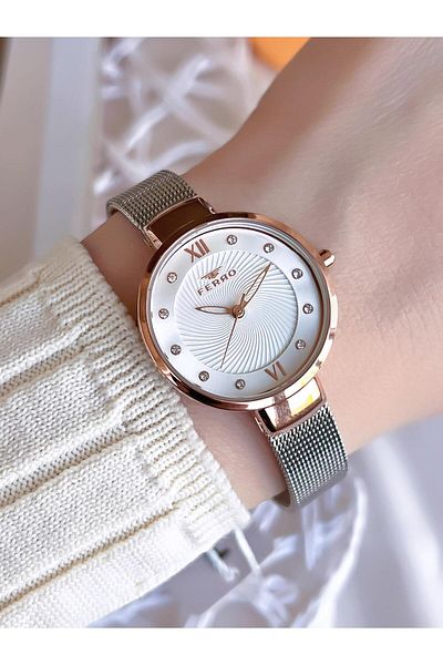 FERRO Silver/Rose Anti-tarnish Color Anti-throw 3 Atm Special Design Women's Wristwatch with Straw Cord BF1618CWT-E