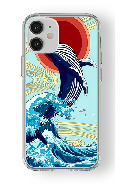 Multitronic حافظة شفافة مطبوعة بتصميم الحوت متوافقة مع هاتف iPhone 12
