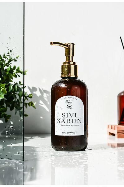 LALEZEN HOME Πλαστικός διανομέας σαπουνιού 250 ml με ετικέτα υγρού σαπουνιού με χρυσό καπάκι