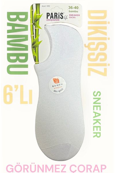 PARİS SOCKS 6-Piece Bamboo White Women's Invisible Seamless Sneaker