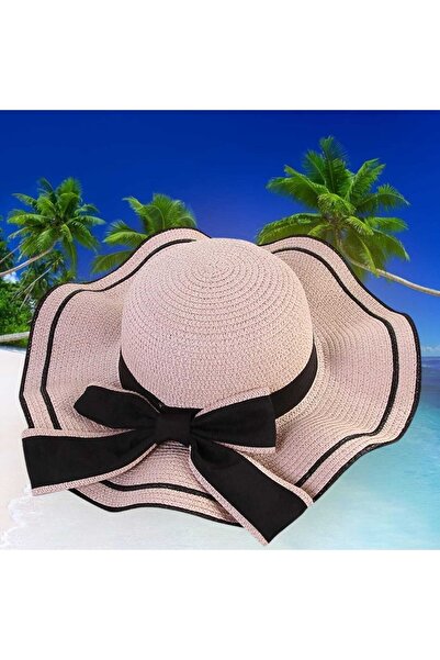 Tezzgelsin Pălărie de paie organică de vară, ondulată, cu boruri late