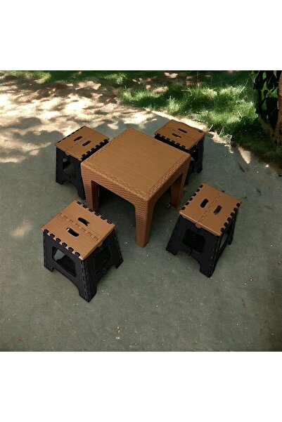 Genel Markalar Dörtlü Set Tera Katlanır Piknik Ve Kamp Masa Tabure Takım Plas...