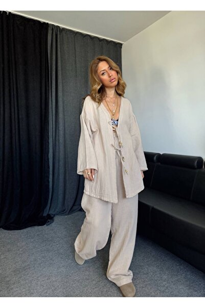 Ekim Store Müslin Kuşaklı Kimono Takım