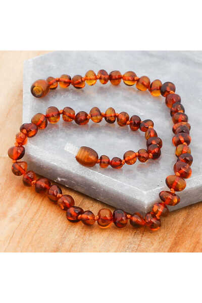 Beepilo Drop and Amber Patterned Baby Teeth Necklace