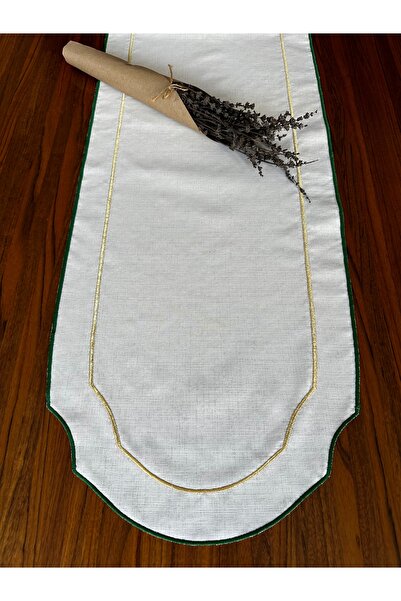 NURHAN HOME COLLECTION Διπλής σειράς χρυσοπράσινο κεντημένο οβάλ λινό ράνερ