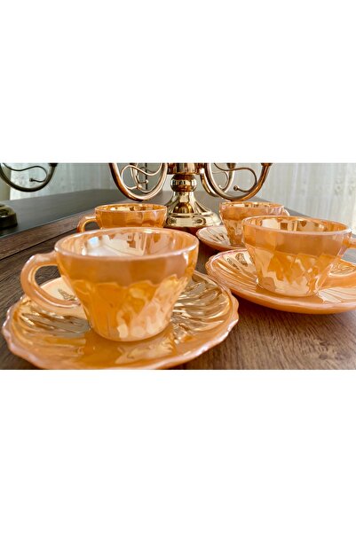 lady Arwen 4’lü Sarı Nostaljik Vintage Retro Amerikan Anchor Hulking Kahve Fincan Takım