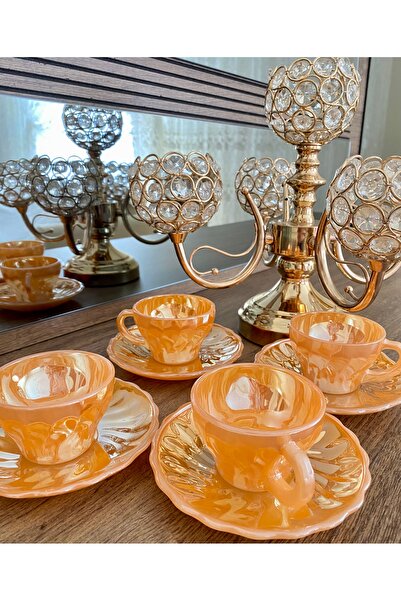 lady Arwen 4’lü Sarı Nostaljik Vintage Retro Amerikan Anchor Hulking Kahve Fincan Takım