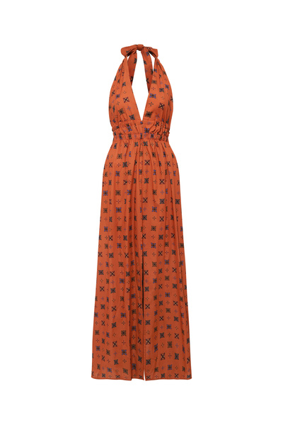 Le Monade Dreams Boyfriend Desenli Boyundan Bağlamalı Uzun Elbise