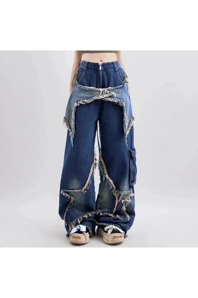 Gofeel Harajuku Stars Blue Pocket Unisex Baggy Jean