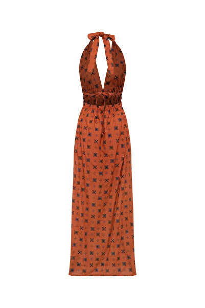 Le Monade Dreams Boyfriend Desenli Boyundan Bağlamalı Uzun Elbise