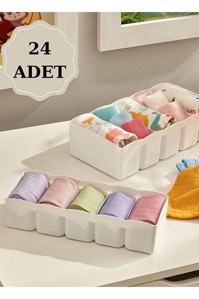 PONÇİK STORE 24 Pieces 5-Compartment Drawer Socks Organizer
