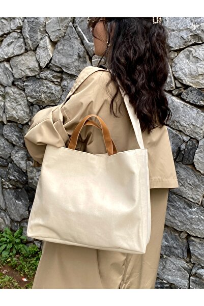 LUNAFEL Ecru Organizer Waxed Canvas Bag με εσωτερική τσέπη - Μεσαίο μέγεθος