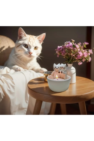Show Art Hediyelik Üşüyen Sevgililer kedi tealight mumluk