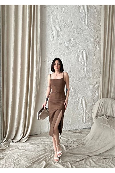 Ekim Store Μίντι λινό ίσιο φόρεμα