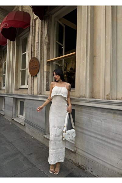 Ekim Store Openwork Strap Rose Embroidery Mesh Dress