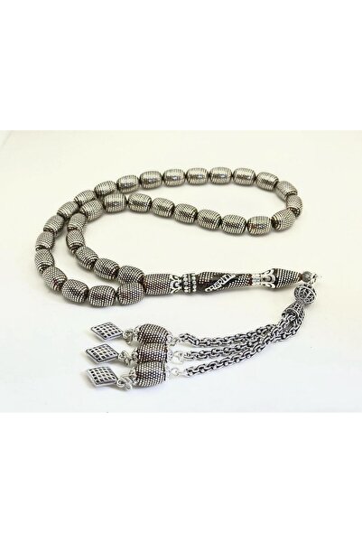 ejder İsimli İmame Gümüş İşlemeli Kuka Tesbih 8x11 mm Kapsül Kesim Çeşmi Bülb...