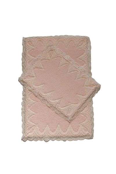 Alanur Home Mihrimah Lacy Cotton 2-Pece Σετ Τουαλέτας Μπάνιου Χαλάκι Μπάνιου Ροζ