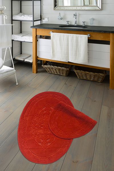 Alanur Home Χαλάκι μπάνιου Damaks Οβάλ Βαμβακερό 2 Συσκευασία Κόκκινο