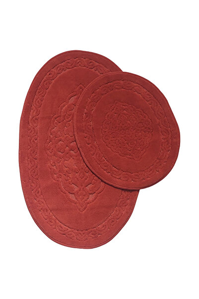 Alanur Home Damaks Oval Pamuklu 2 Li Banyo Paspası Kırmızı