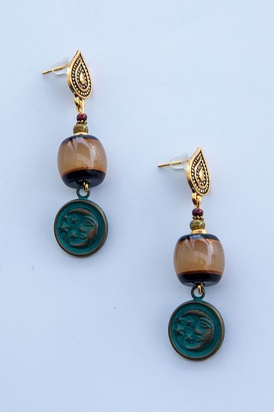 Lila Rosa Ethnic Authentic Earrings with Natural Stone Detail