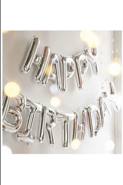 PartAntalya Silver Colored Letter Foil Balloon Set - Happy Birthday