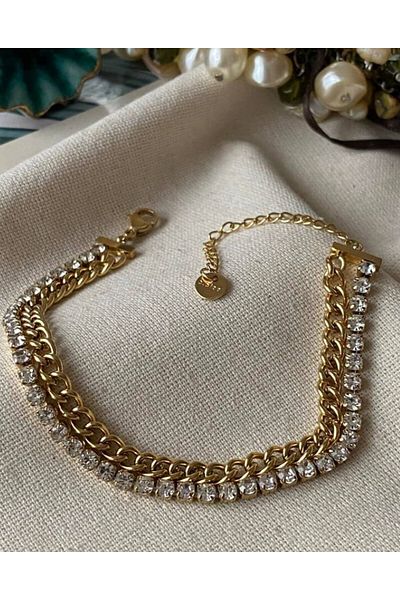 Accessories Steel Double Chain Jewelled Bracelet