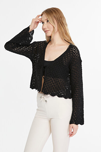 MA ananas Openwork String Tied Short Cardigan