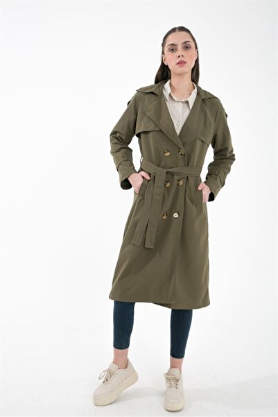 ACELYA Kadın Omuz Ve Kol Ucu Apoletl ve Düğme Detaylı Trençkot