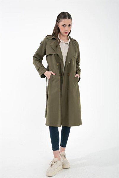 ACELYA Kadın Omuz Ve Kol Ucu Apoletl ve Düğme Detaylı Trençkot