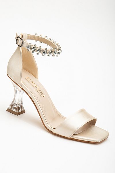 ELMANDO Skin Satin Women's Stoned Transparent Heeled Shoes