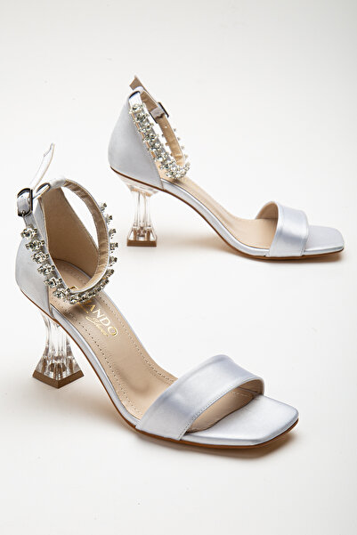 ELMANDO Ασημί Σατέν Γυναικεία Πέτρα Διαφανή Παπούτσια με τακούνι