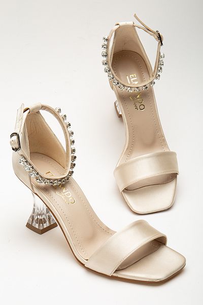 ELMANDO Skin Satin Women's Stoned Transparent Heeled Shoes